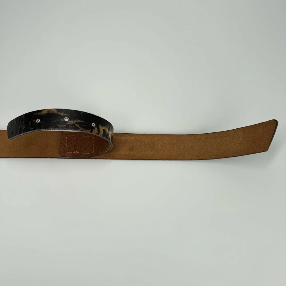 PERRY ELLIS Invisible‎ Buckle Belt S Leopard Print Leather Neutral Casual
